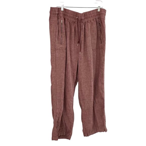 Athleta Cabo Linen Wide Leg High Waisted Pants Plus Tawny Rose Orchard Pink 20 - Picture 2 of 9